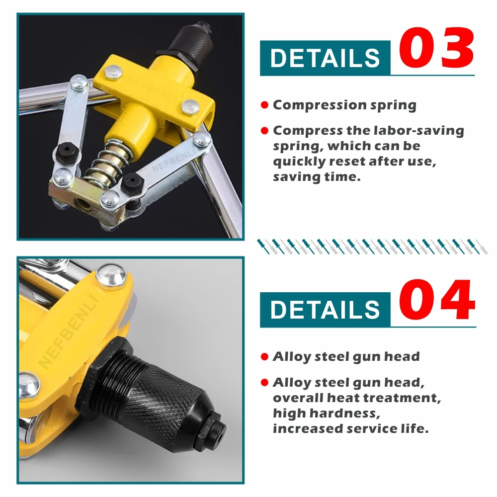 Rivet Gun Household Manual Riveter Double DIY Tool Professional Grade Double-Handle Labor-Saving Pull Blind Rivet Gun