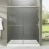 56-60" W x 70" H Semi-Frameless Sliding Shower Door, Glass Shower Door Brushed, Shower Doors can be Installed Left and Right 1