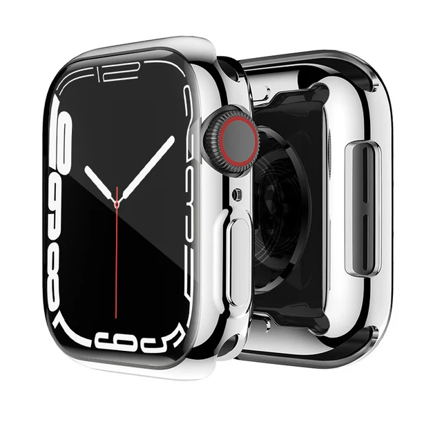 Cover for Apple Watch Case 7 6 SE 5 4 3 2 45mm 42MM 38MM 360 Slim Soft Clear TPU Screen Protector for iWatch 4 3 44MM 40MM 41mm Silver