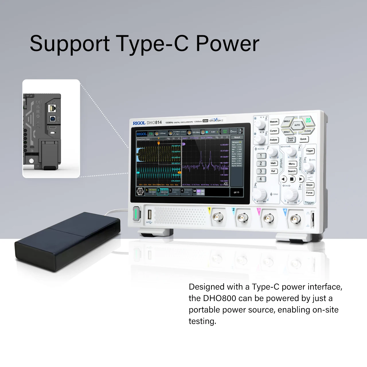 RIGOL DHO800 Series Digital Oscilloscopes Portable 70-100MHz 1.25G Sa/s type-c Power Supply DHO802/DHO804/DHO812/DHO814 digital oscilloscope