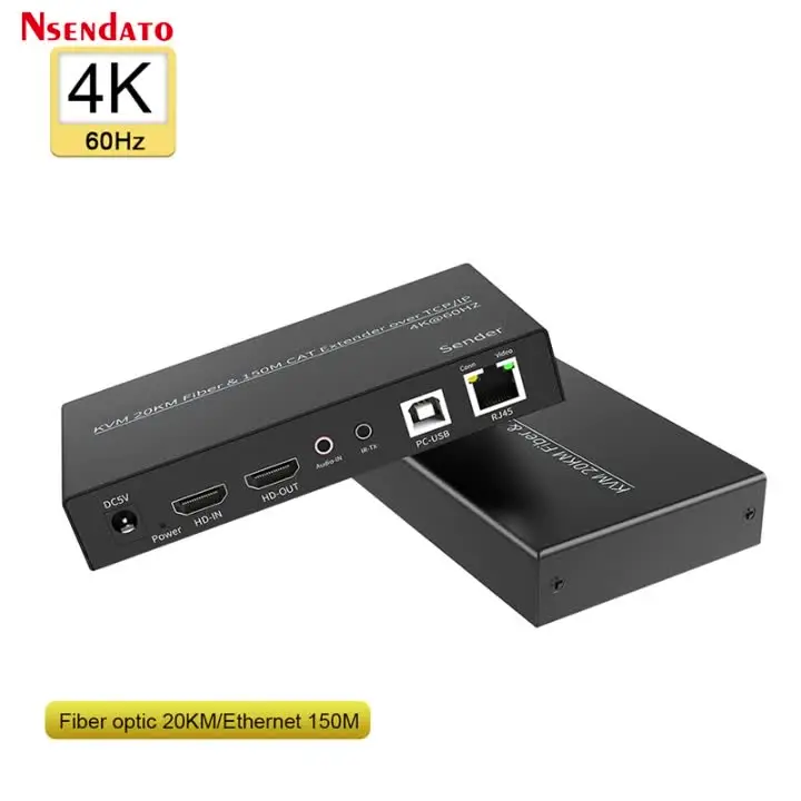 Оптоволоконный удлинитель HDMI KVM 20 км через Cat5e/6 TCP/IP SC с контурным выходом 4K 60 Гц