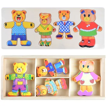 Drewniana układanka ubieranie misia Montessori puzzle