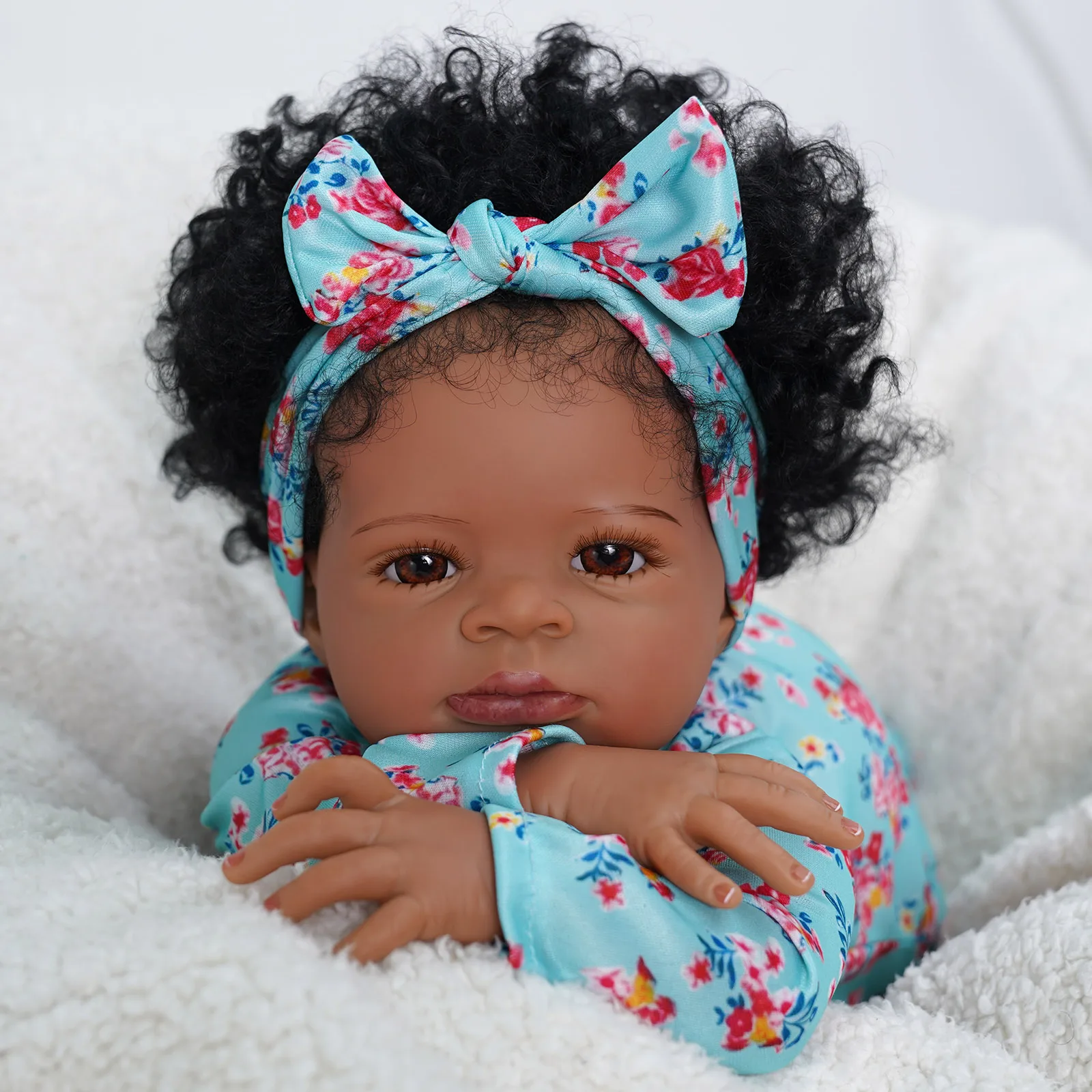 

Lanny Reborn Finished Bebe Reborn Doll 20'' Inch 50cm Realistic Open Eyes Black Skin Baby Collect Toys Real Doll for Kids