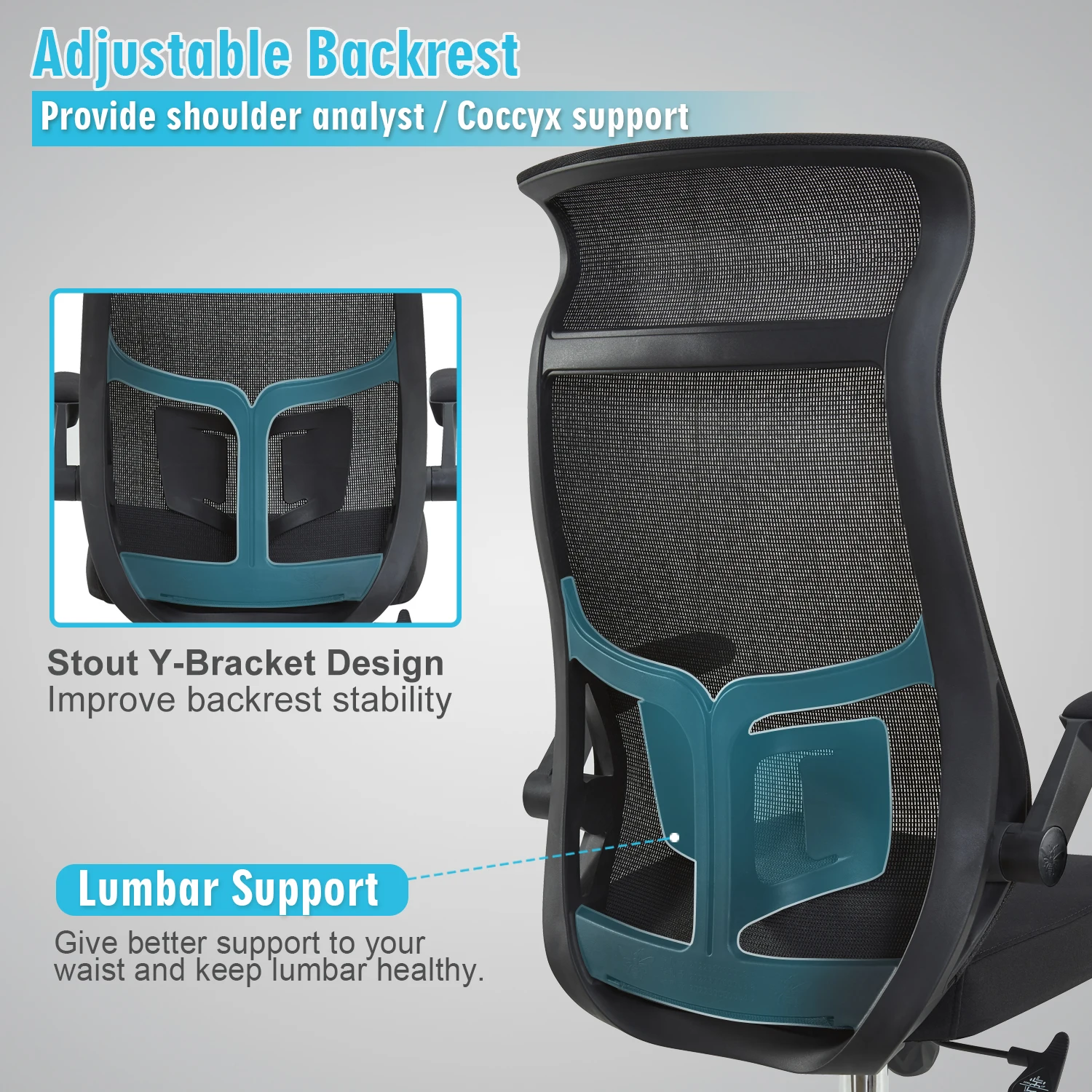 Ergonomic Home Office Chair, High Back Desk Chair - Fixed Headrest with Flip-Up Arms, Tilt Function, Lumbar Support and PU Wheel 5