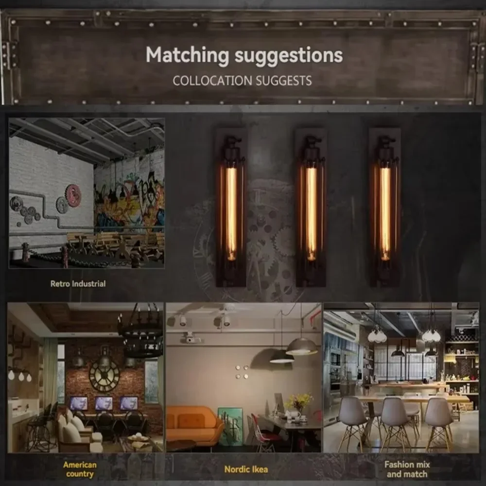 Antique Grow Flute Wall Lamp Wrought Iron European Industrial Style Retro Restaurant Corridor Aisle Lighting Wall Lamp Decor Joy