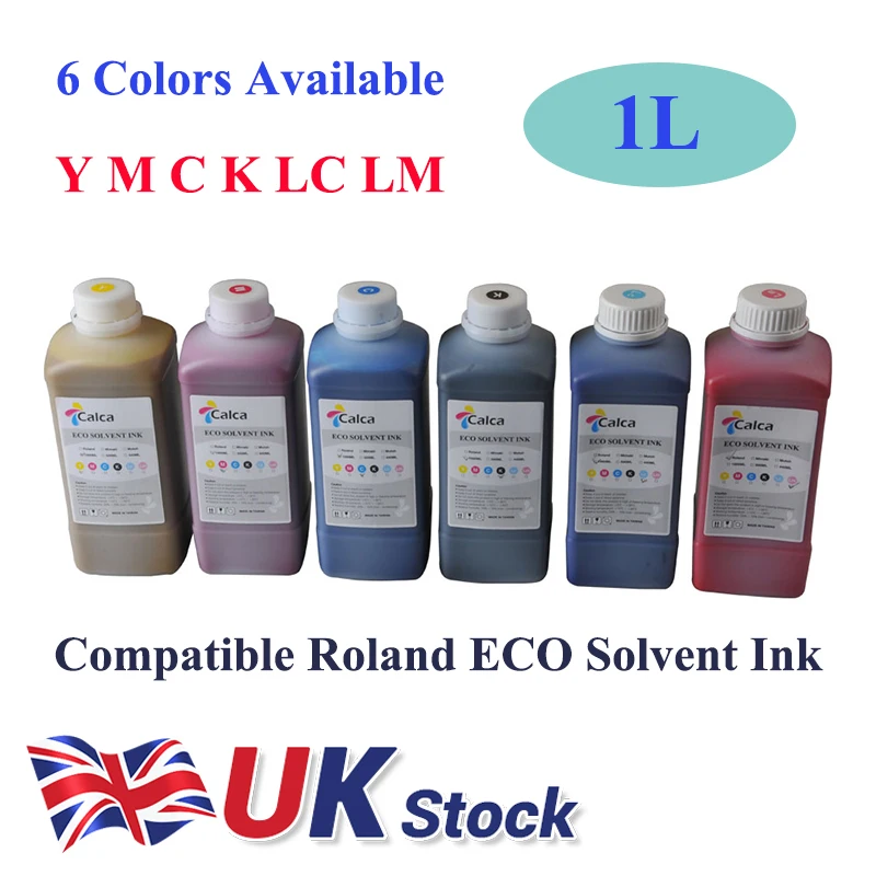 

CALCA 1L Bottle of Compatible Roland ECO Solvent Ink UV Resistance Water-Proof 6 Colors Y M C K LC LM for Printing for Wholesale