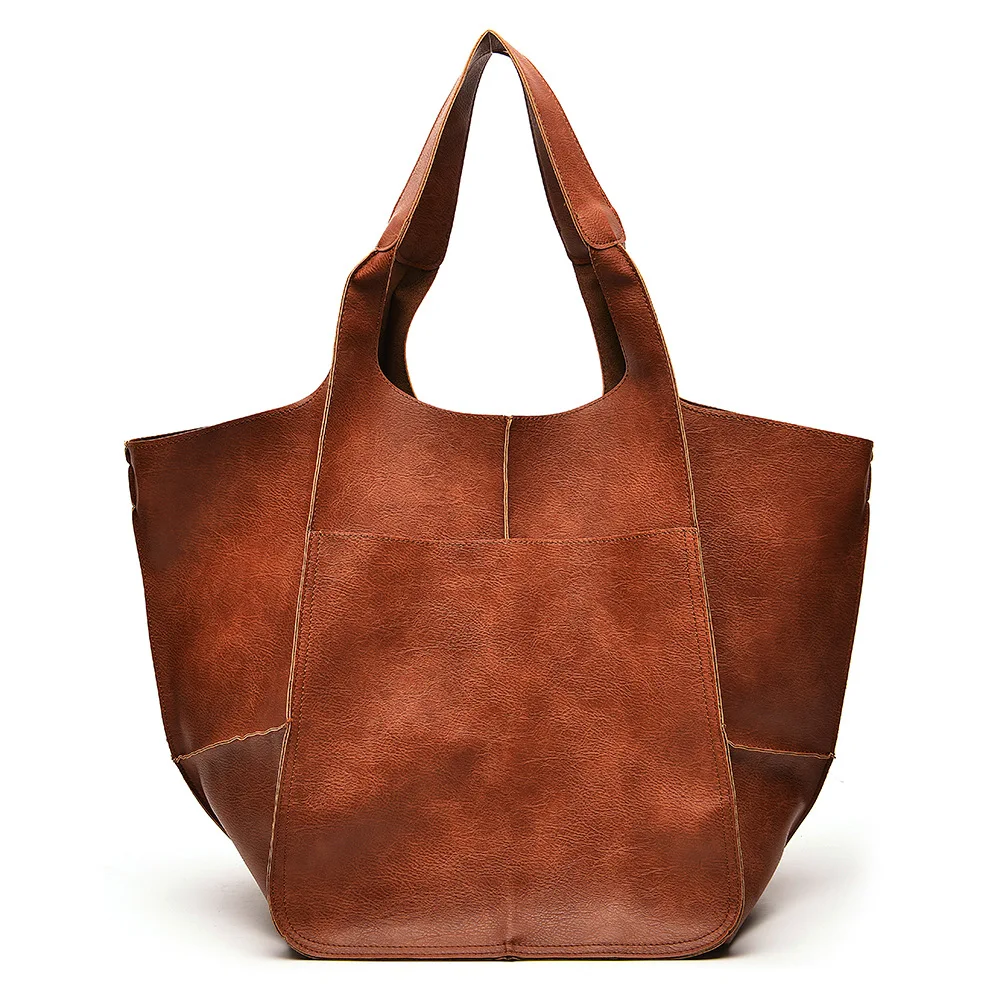 2023 New Simple Big  Soft Leather Large Capacity One Shoulder Handheld Tote Cross border Bags for Women