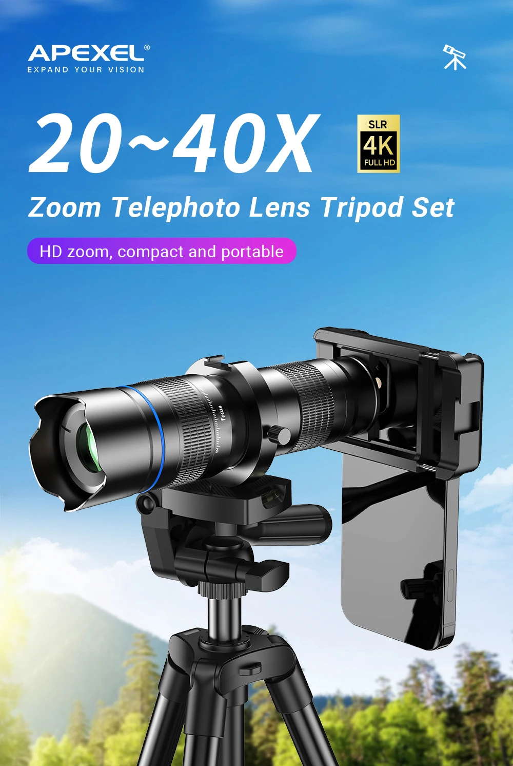 HD Metal 20-40x Zoom Telescope Telephoto Lens Phone Camera Lens With Extendable