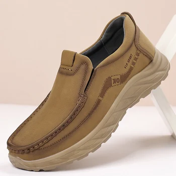 2026 New Fashion Casual Leather Loafer Mens Soft Bottom Comfy Slip-on Flats Handmade Flat Designer Walking Shoes Business Shoes