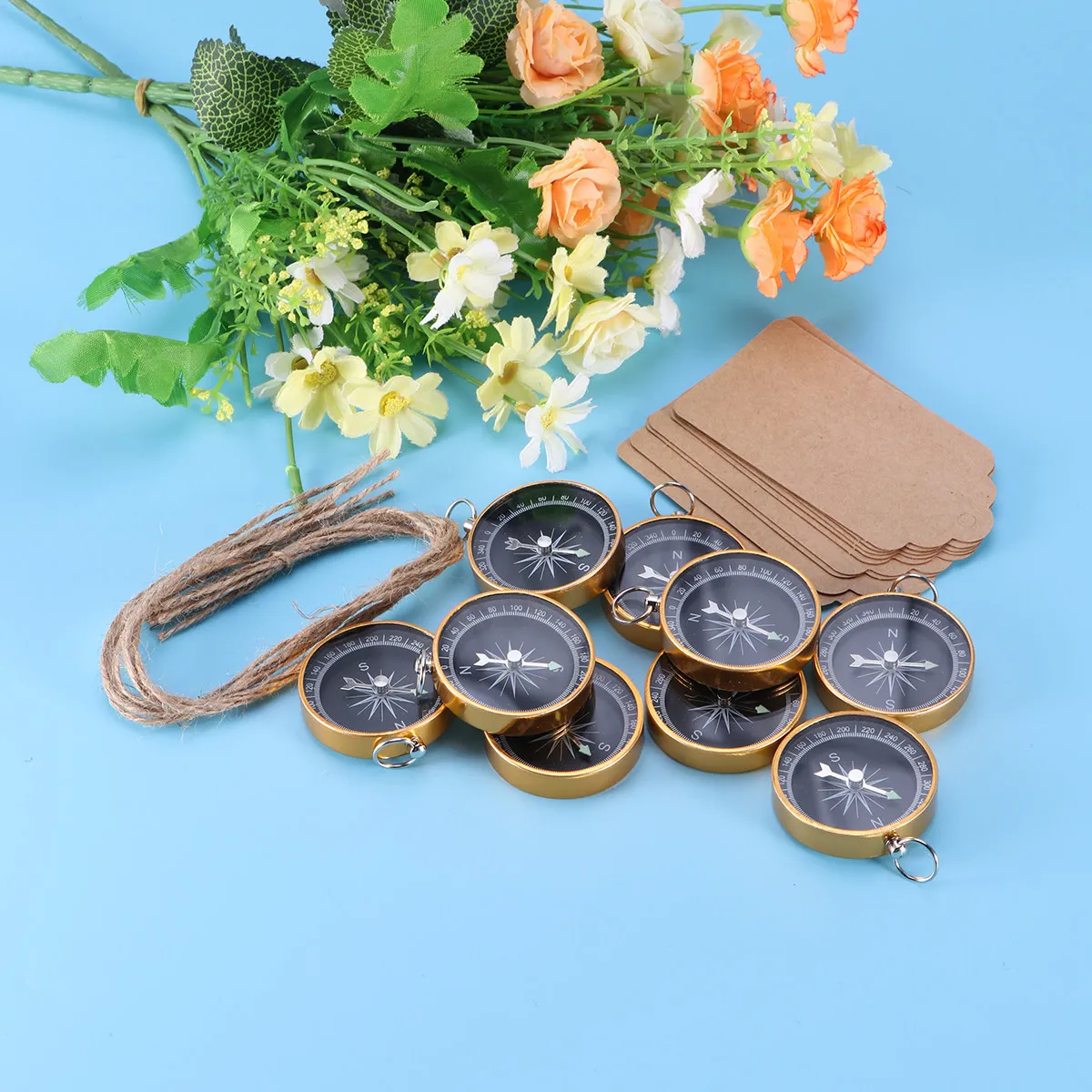 10Pcs 우아한 금속 나침반 펜던트 휴대용 미니 포켓 나침반 웨딩 파티 장식 키 체인 가방 참 장식품