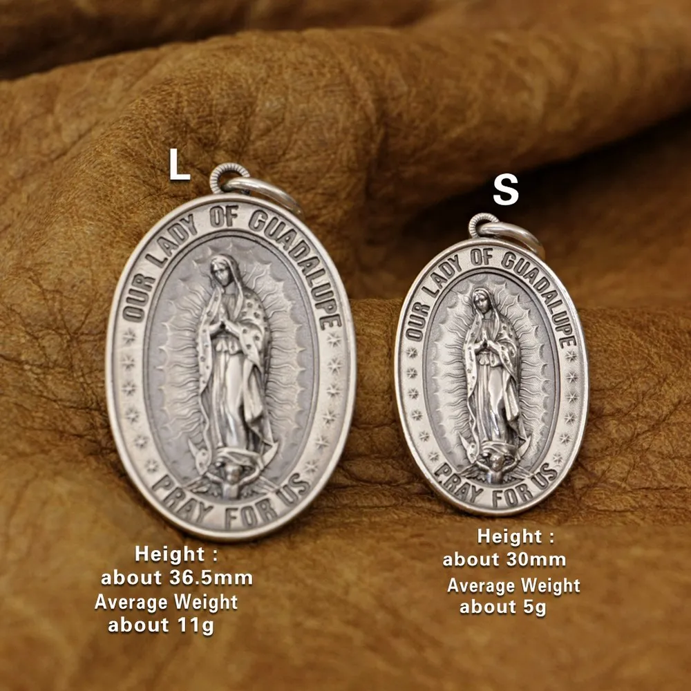 LINSION 925 Sterling Silver Our Lady of Guadalupe Pendant Virgin Mary TA340