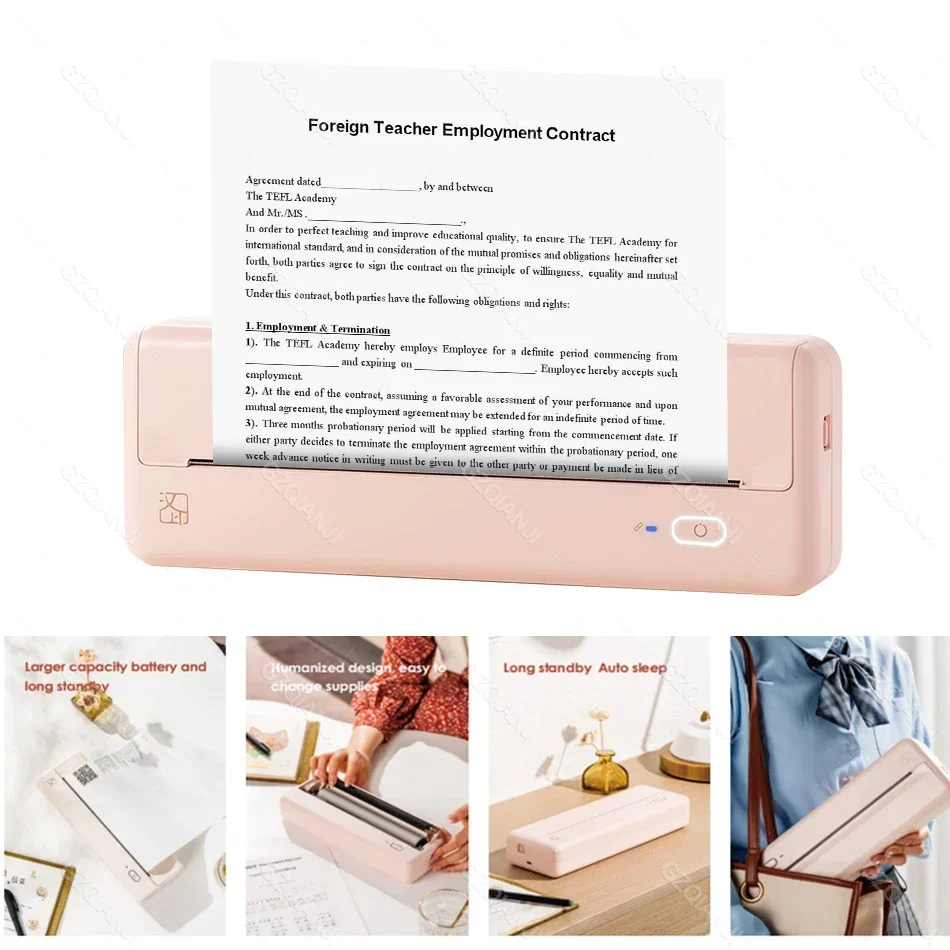GlowMartMini Printer A4 Size Portable Wireless Travel BT Thermal Printer HPRT MT810 Inkless Printing Compatible with iOS