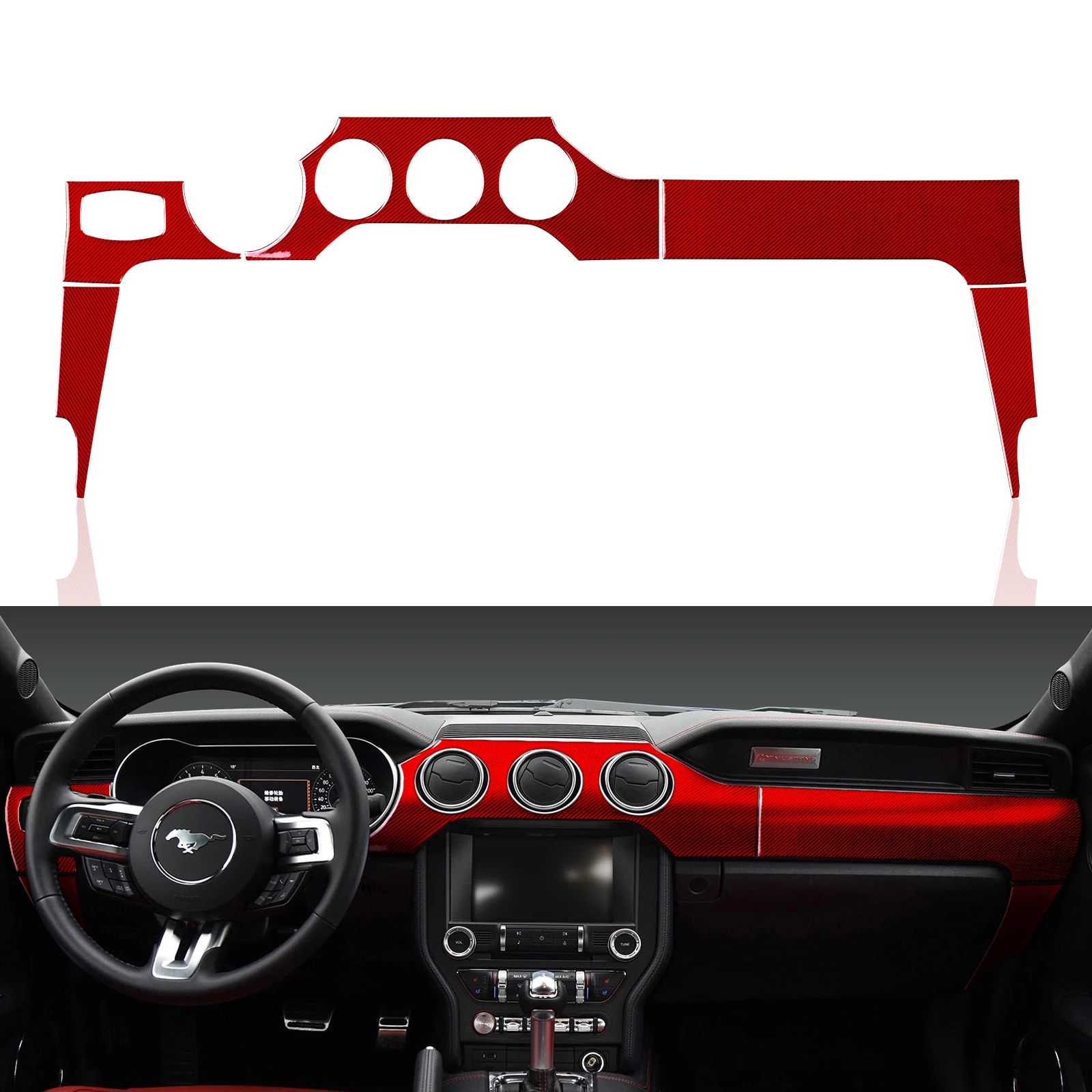 

For Ford Mustang GT 2015-2021 Accessories Car Center Console Instrument Panel Sticker Decal Carbon Fiber Interior Trim Cover