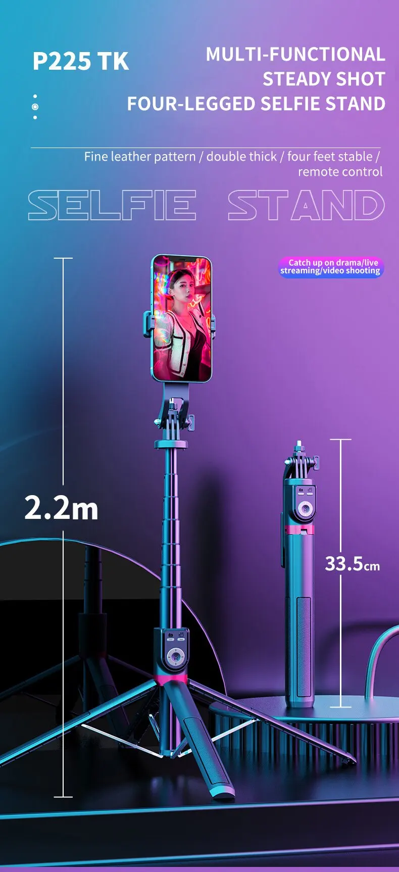 Bluetooth Selfie Stick Stativ Mit Fernbedienung Und Licht_voghion.com