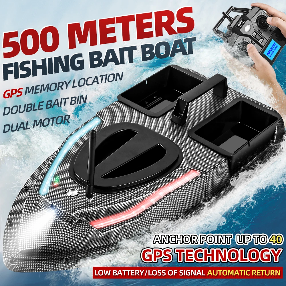 RC Bait Boat 500M Auto Driving Return V900 GPS 40 Points Sonar 1.5KG V700 With Steering Light For Fishing Wireless Fish Finder 2