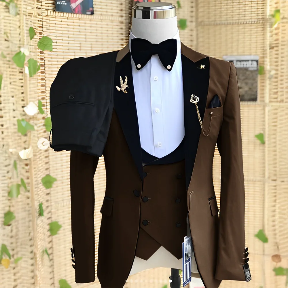 2024 Gorgeous Solid Men Suits 3 Piece Set Elegant Groom Wedding Tuxedo Formal Prom Party Male Suit Slim (Blazer+Vest+Pants) 4