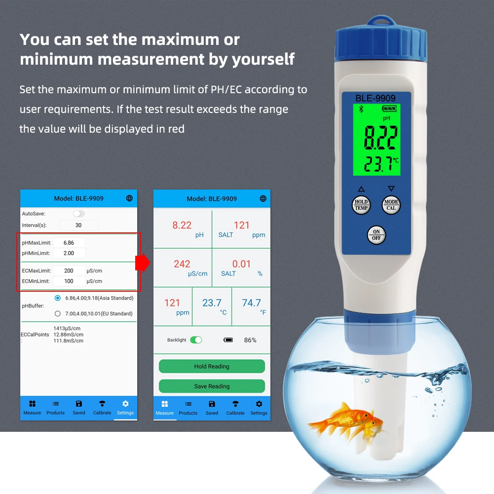 7-in-1/5-in-1 Bluetooth PH Meter Smart PH EC TDS ORP SALT S.G TEMP Water Quality