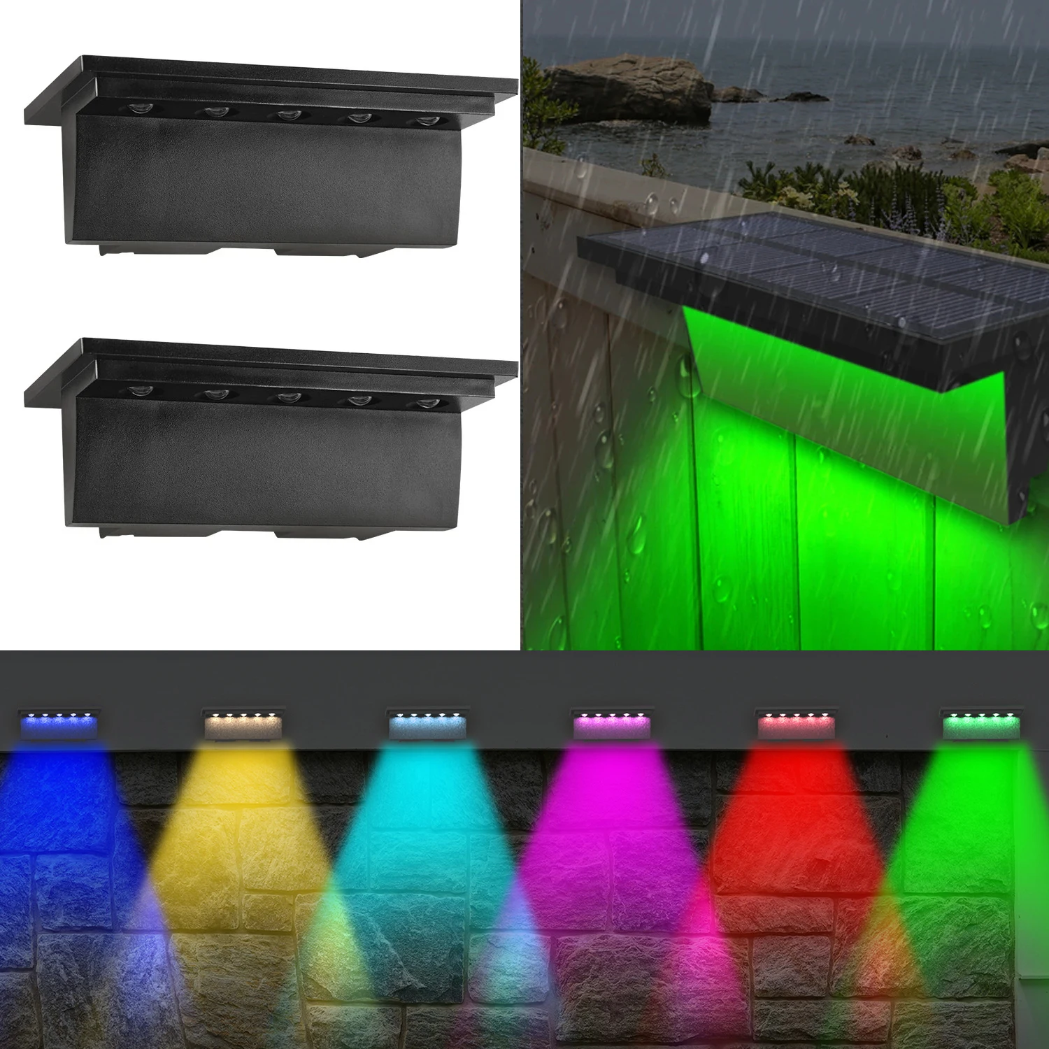 Solar Deck Lights Outdoor Stairs Fence Yard Patio Step Lamp Waterproof Led RGB Garden Terrace Guardrail Pathway Solar Light 1pc plant stand shelves balcony flower pot rack hanging guardrail succulent flower railing shelf display shelving unit for patio