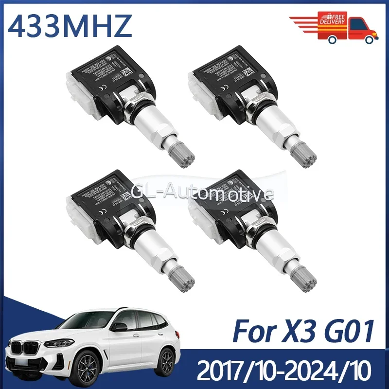 4 Stück für BMW X3 G01 2017-2024 TPMS-Sensor Reifendruckkontrollsensor 433MHz