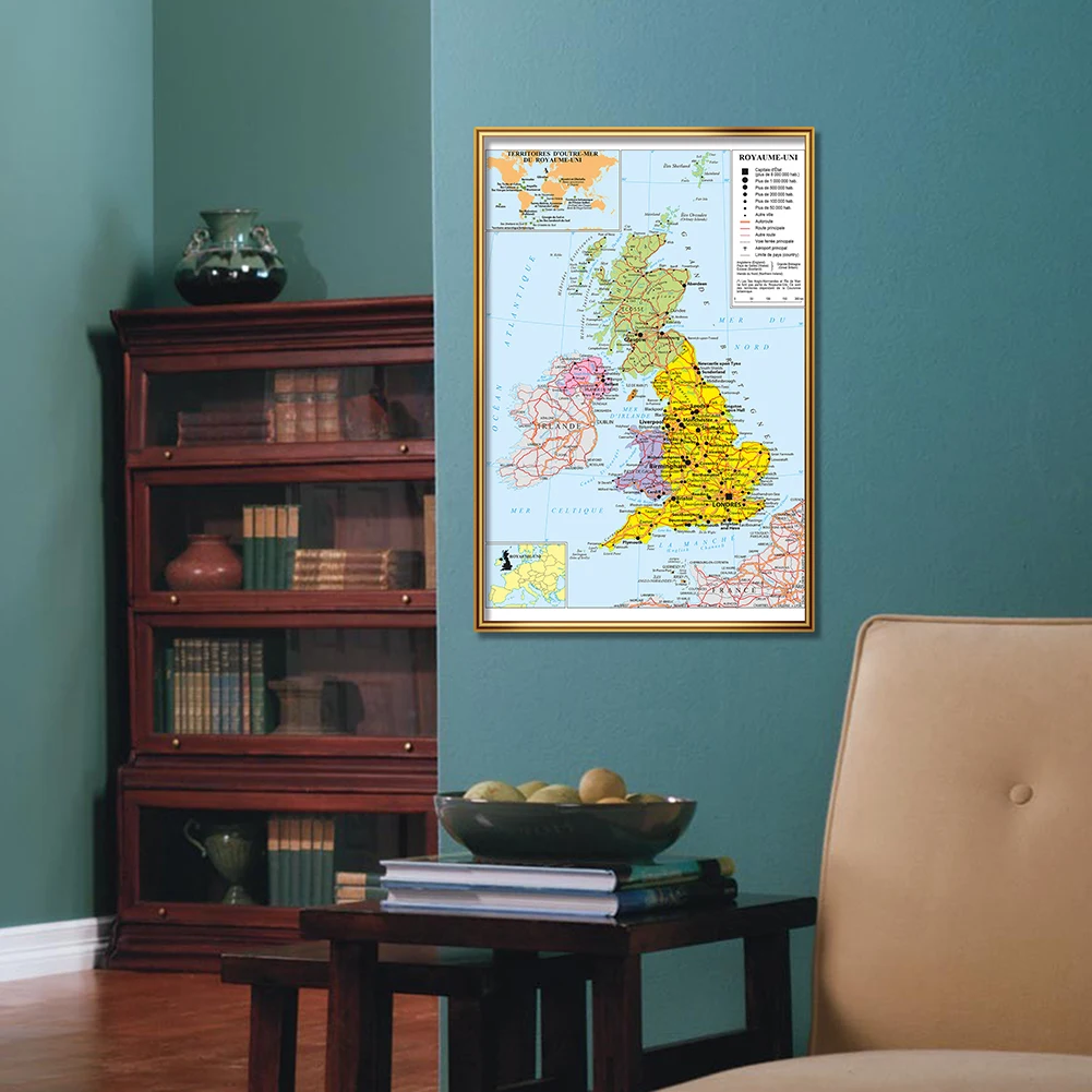42*59cm The United Kingdom Traffic Route Map Political Map In French Wall Poster Canvas Painting School Supplies Home Decoration