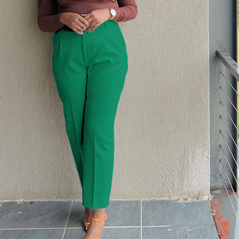 Office Lady Solid Color Sashes Pencil Trousers Plus Size Clothes Spring Autumn Fashion Pockets High Waist Casual Lady Suit Pants