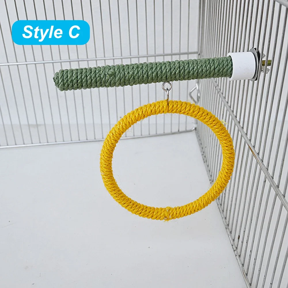 Linen Rope Pet Bird Parrot Stand Toy Chewing Bite Toy Parrot Perch Hanging Cage Swing Rope Ring Stand Climb Bird Supplies
