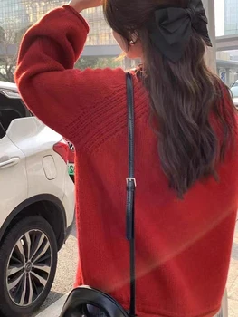 سترة نسائية فضفاضة بأكمام طويلة ، سترات هاراجاو ، ملابس تريك كورية ، قمم ناعمة دافئة ، أنيقة ، أحادية اللون ، الخريف ، الشتاء 6