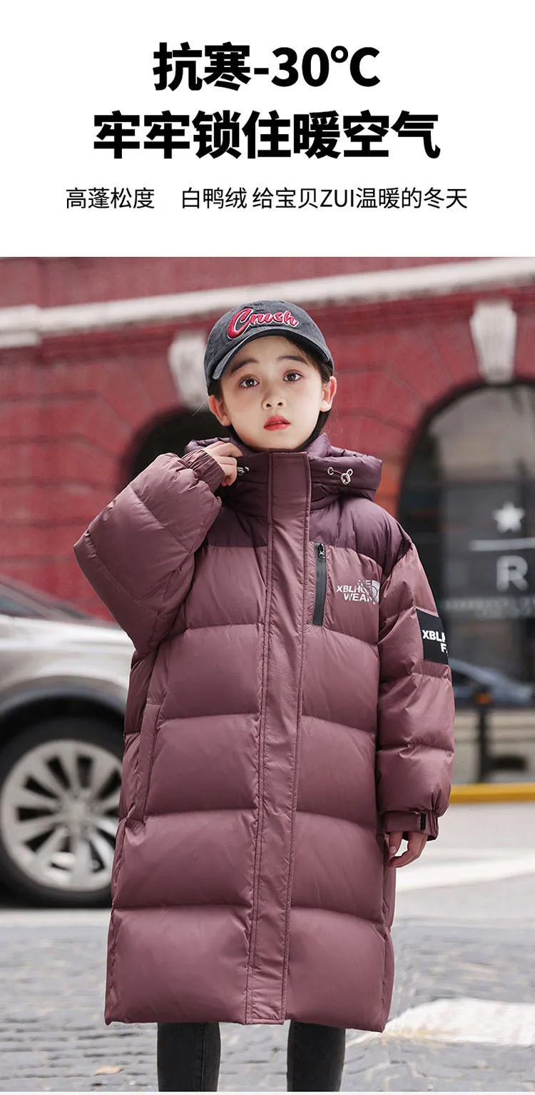 OLEKID Winter-Daunenjacke für Jungen, 80 % weiße Entendaunen, dick, warm, lang, für Teenager, Jungen, Mantel, 6–14 Jahre, Kinder, Jungen-Parkas, Oberbekleidung – Detail 1