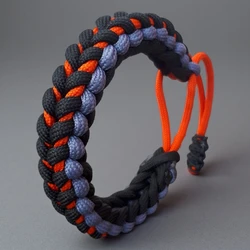 Adventure Survival Paracord Bracelet - Handwoven Tactical Rope with Unique Closure - 8.2in (Black)