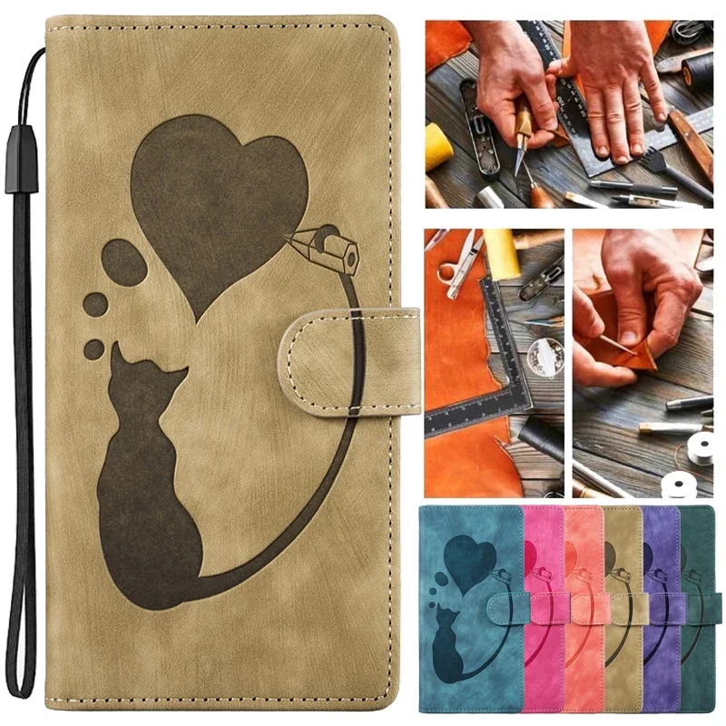 Custodia Per Telefono In Pelle Cat Per Samsung Galaxy S24 + Coque Flip Cover Etui Per S23 Fe S24 Ultra S23 + S22 Plus 5G Portafoglio Borse Shell