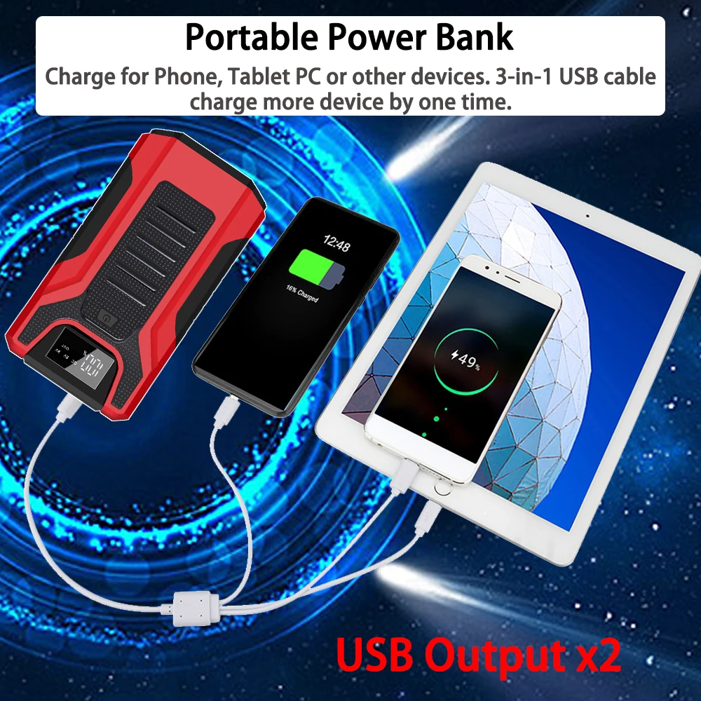 GKFLY High Power 16000mAh Ausgangs Gerät 12V Auto Starthilfe Power Bank  Benzin Diesel Auto Ladegerät Für Auto batterie Booster - AliExpress