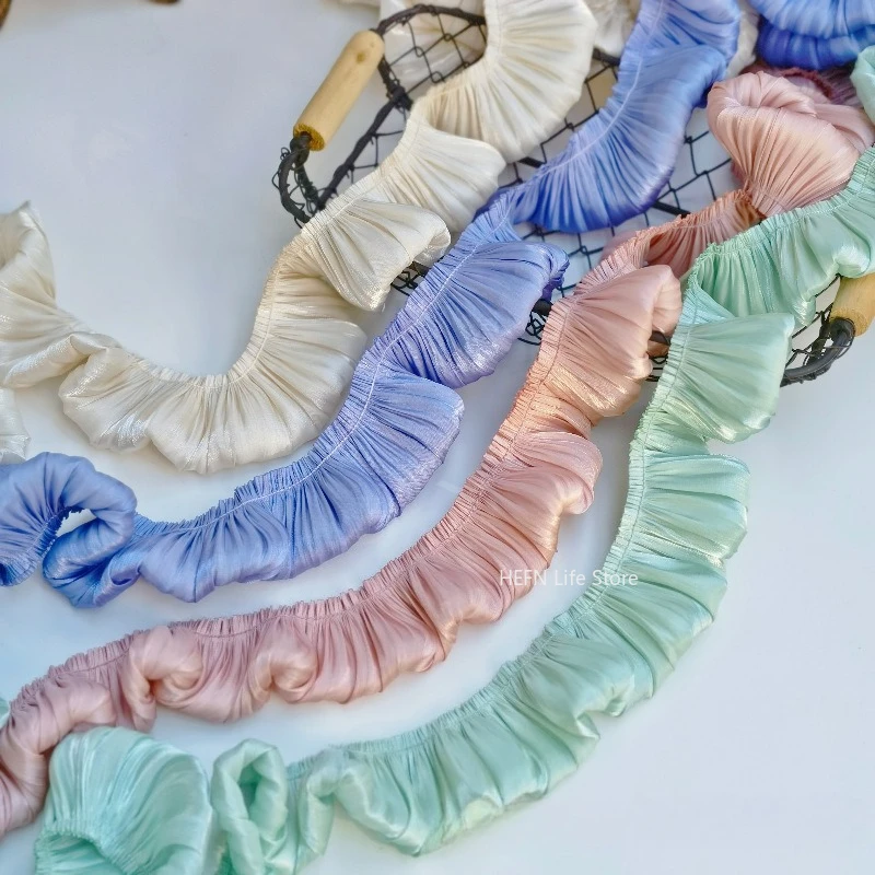 Glitter Super Soft Crystal Satin Double Layer Pleated Ruffle Lace DIY Ladies Kids Clothes Skirt Home Textile Sewing Decoration