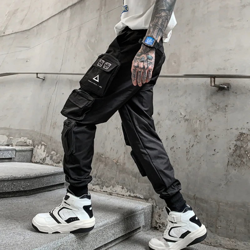 2022 Techwear Style Multi Pockets Cargo Pants Man Vintage Punk Hip Hop Pants Ribbon Casual Joggers Streetwear 4