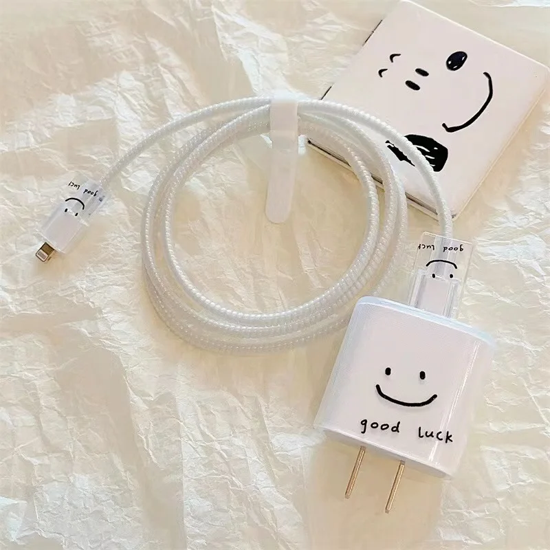 Cute Good Luck Protective Soft Case for iPhone 16 15 14 13 18/20W Fast Charging Candy Color USB Data Cable Protective Case Reel