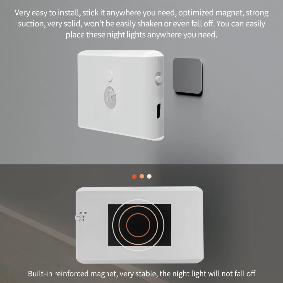 Wireless Rechargeable Wall Lamp RGB Led Night Light with Motion Sensor Human Body Detector for Kitchen Cabinet Hallway Staircase