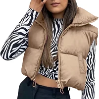 Fall Winter Warm Cropped Vest Jackets for Women Fashion Sleeveless Stand Collar Zip Up Puffer Waistcoat Street Style Outwear 1