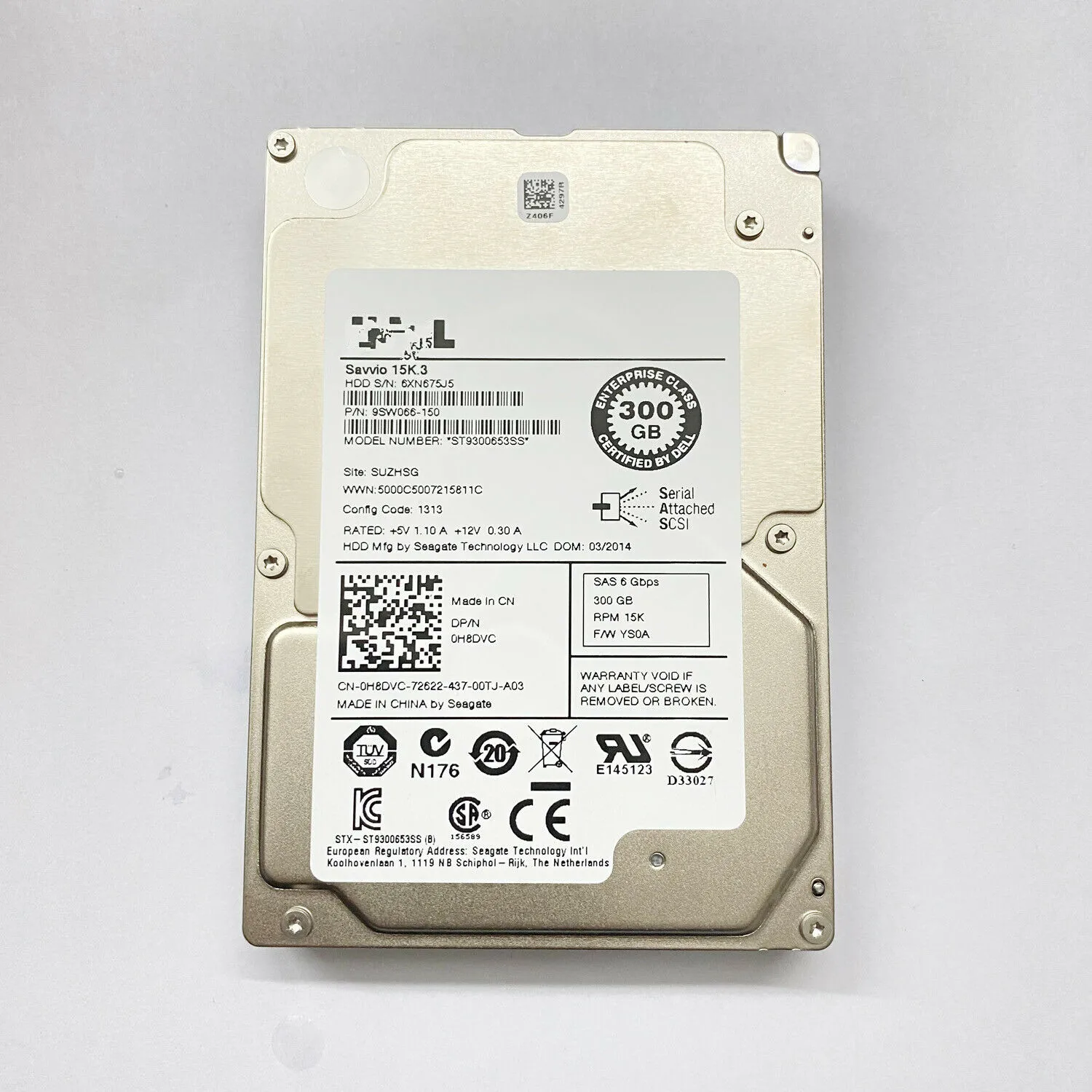 

NEW 0H8DVC H8DVC ST9300653SS 300GB 15K 2.5" 6 Gbps SAS HDD Hard Drive-