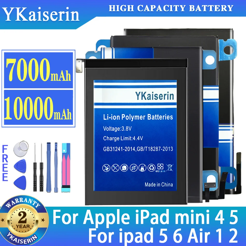 

YKaiserin Battery For ipad5 ipad 5 Air/ipad 6 Ipad6 Air2 Air 2 Mini4 Mini 4 MIni5 MIni 5 A1474 A1566 A1567 Batteria + Tool Kit