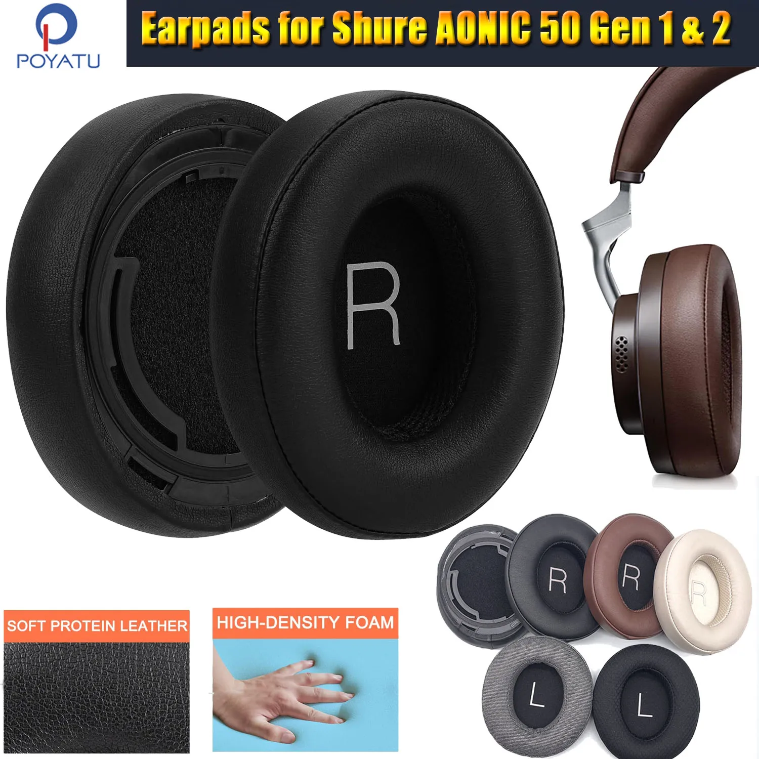 AONIC50 Replacement Earpads for Shure AONIC 50 Gen 1 & 2 Headphone Memory Foam Ear Pads Cushions Earmuff