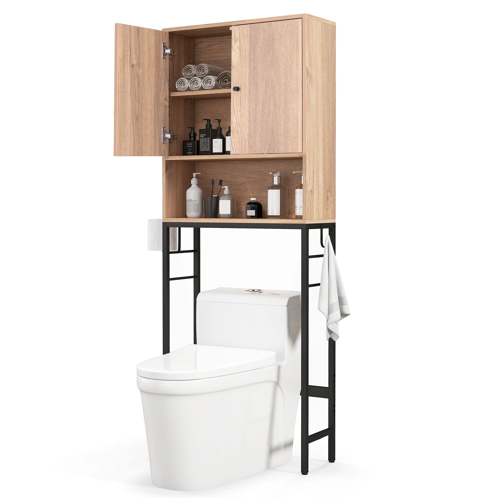 2 Doors Free Standing Bathroom Shelf Adjustable Shelf Adjustable Shelf 2 Side Stable Toilet Rack