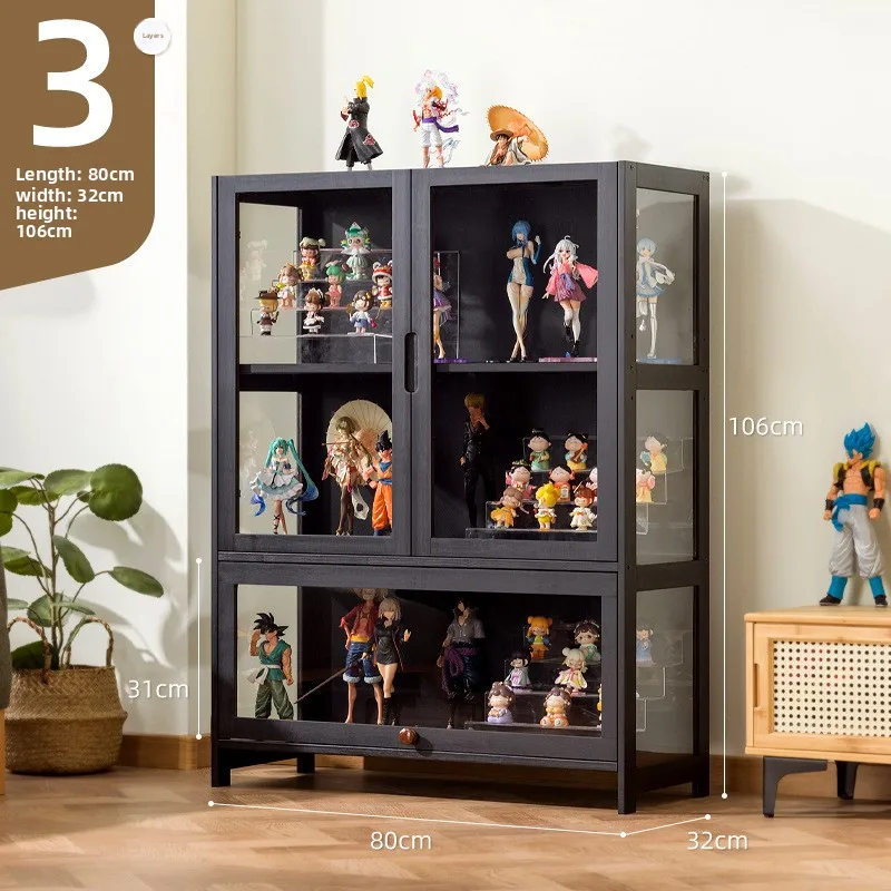 Figure Cabinet Lego Display Cabinet Glass Cabinet with Light Household Crack Dust-proof Storage Shelf Toy Display Box Wine