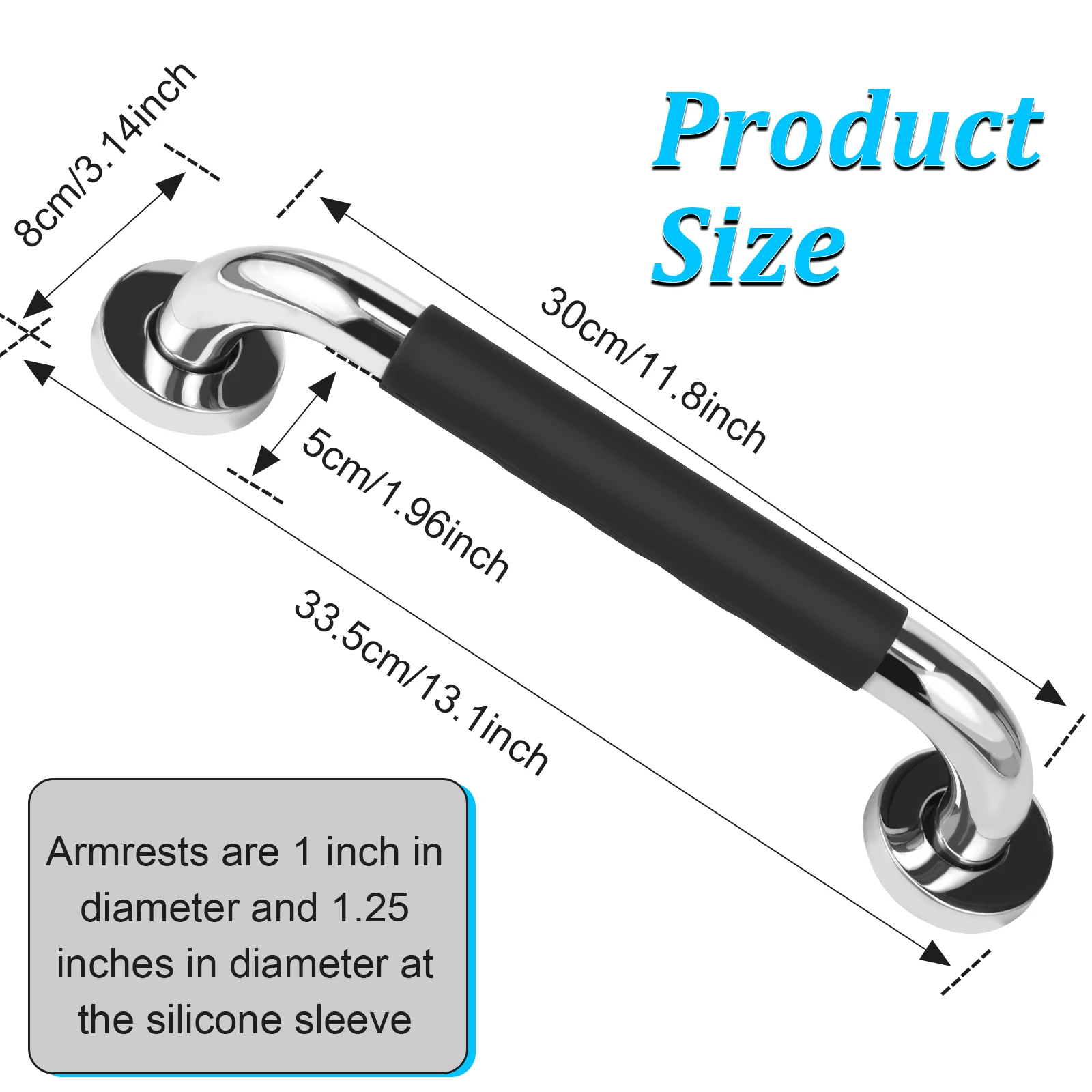 Description Picture 6 of itemShower Handle Non-slip Support Toilet Bathroom Safety Grab rod Handle 12inch/16inch Wall Mount Bathtub Handle Handrail Stainless