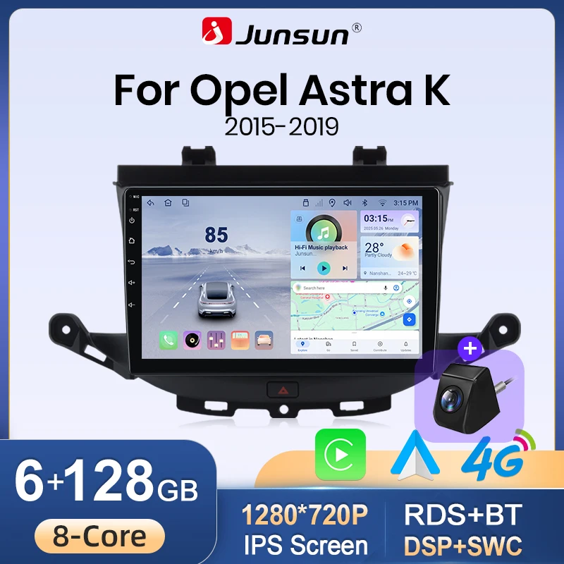 Junsun Android 15 Kabelloses CarPlay Android Auto Autoradio für Opel Astra K 2015-2019 GPS-Navigation Multimedia-Player WiFi 4G DSP RDS Bluetooth Split-Screen IPS Touchscreen Stereo-Headunit