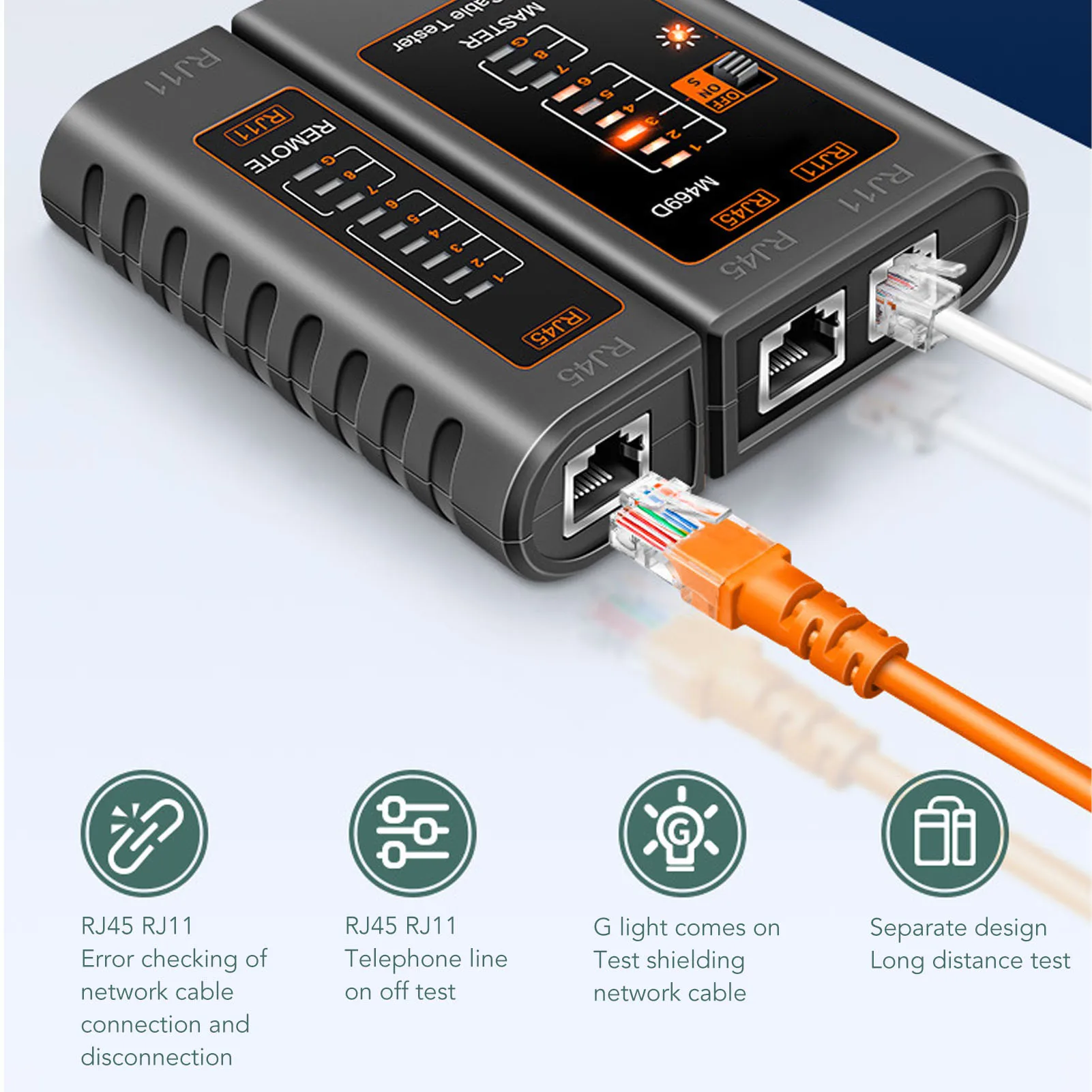 Cable Detector Network Cable Test Tool Network Tester LED ABS Accurate Detection Portable LAN Tester Black RJ45 RJ11