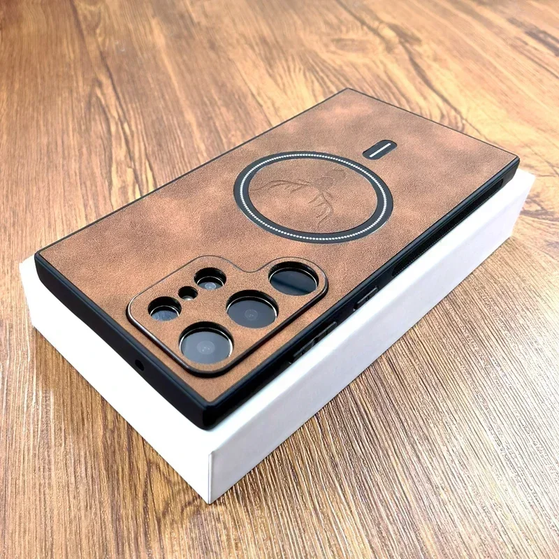 Premium Deer Leather Phone Case with MagSafe Wireless Charging Compatibility