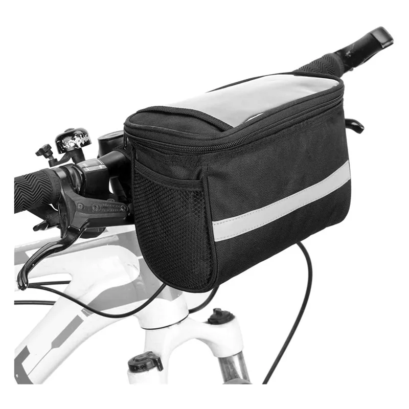 Reflective strip on bike handlebar bag night visibility