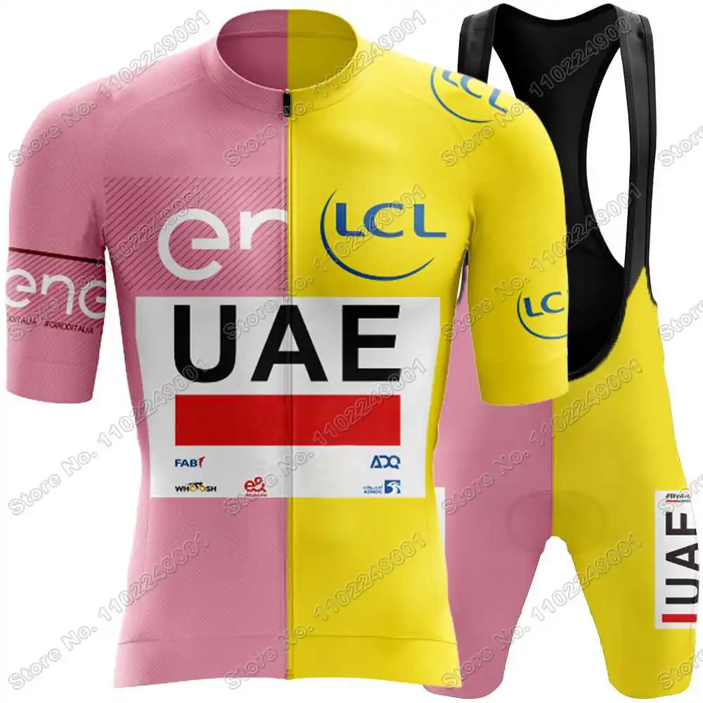 2025 Pink UAE Team Cycling jersey Italy Tour Set Tadej Pogačar Cycling Clothing Men Road Bike Shirts Suit Bicycle Bib Shorts