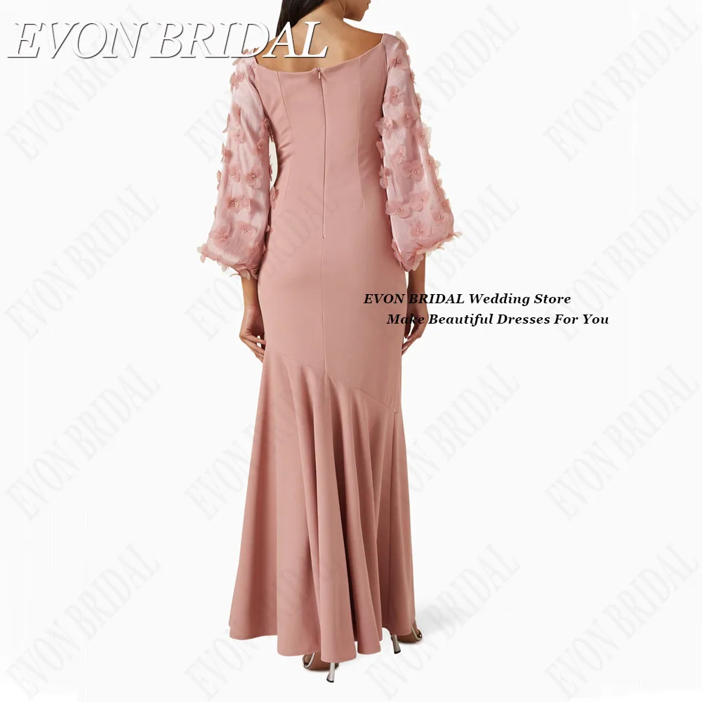 EVON BRIDAL Flowers Celebrity Dresses V-Neck Satin Mermaid Celebrity Red Carpet Dresses Formal Evening Gowns Puff Sleeves 5