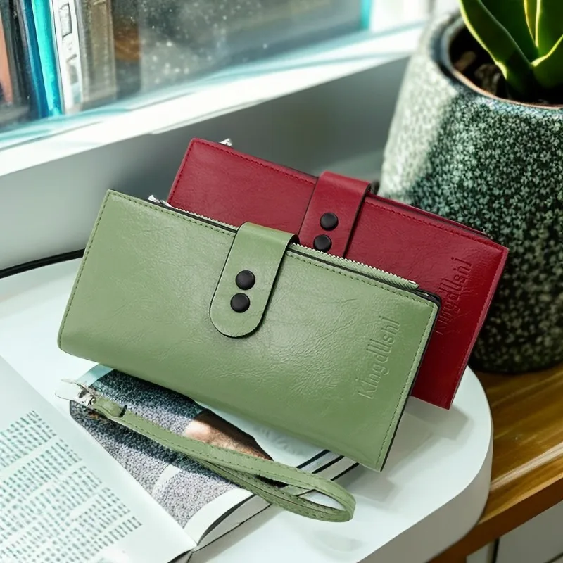 Kingdushi women's long Korean version wallet, fashionable multi slot wallet, large capacity buckle zipper handbag
