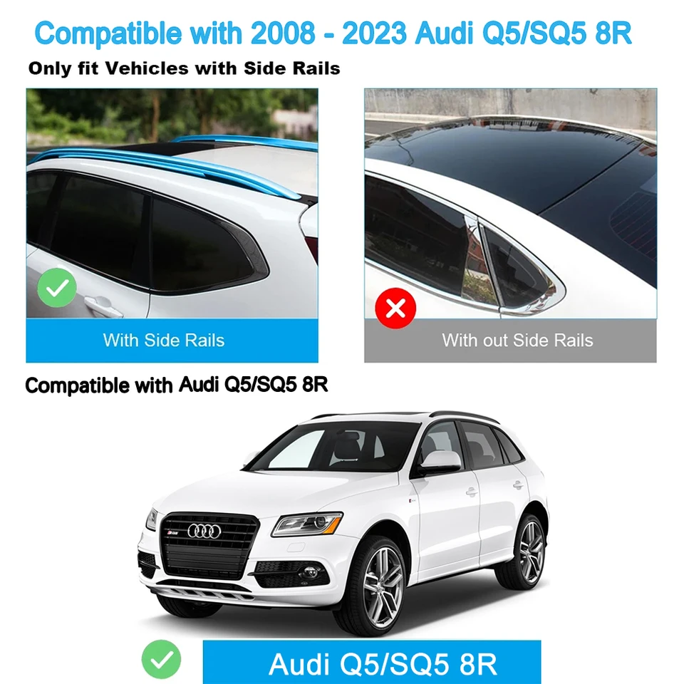 SHITURUI 2 個ルーフバー アウディ Q5/SQ5 8R 年度 SUV 2008 - 2016 